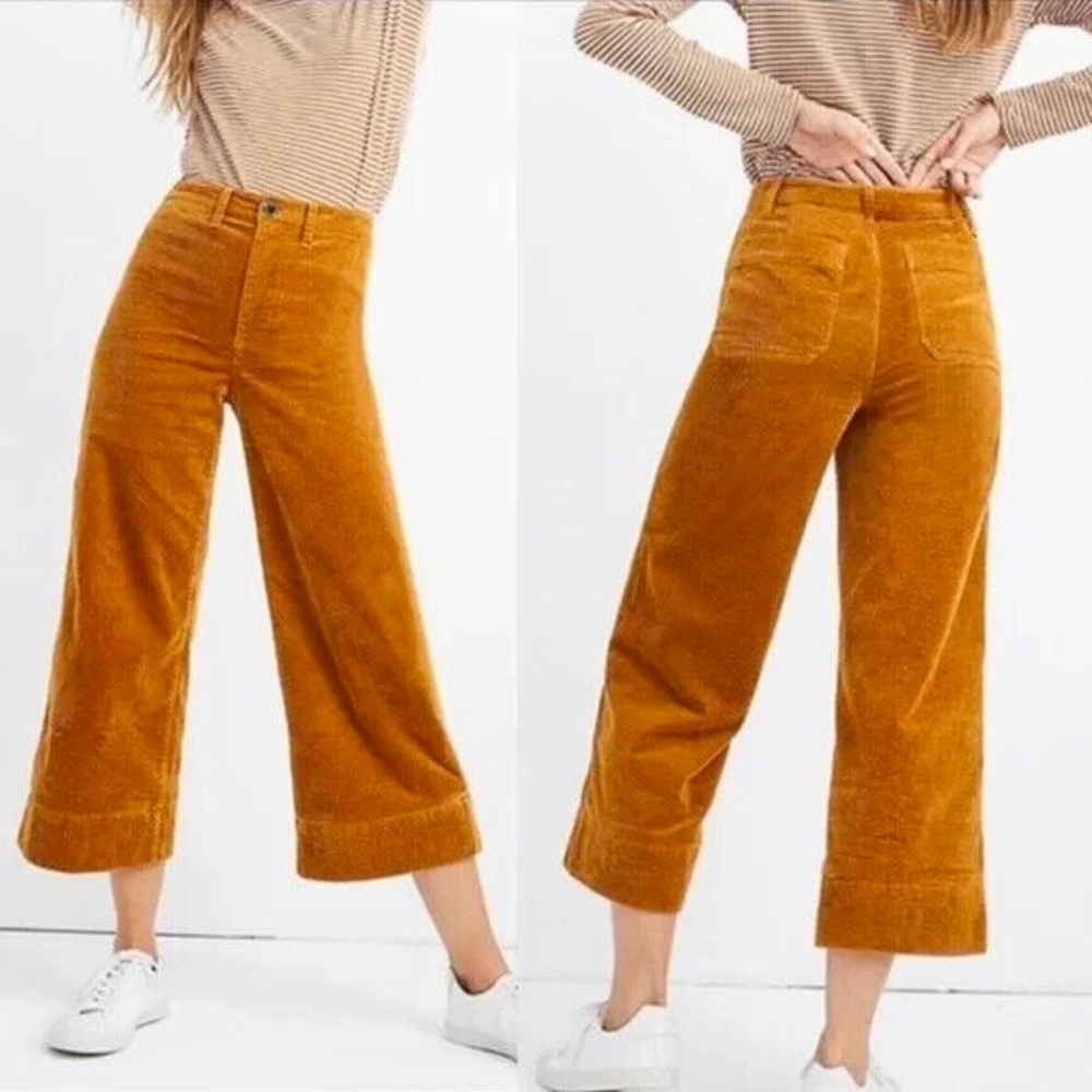 Madewell Emmet cropped corduroy, slim, wide-leg, 26, pants in dark marigold